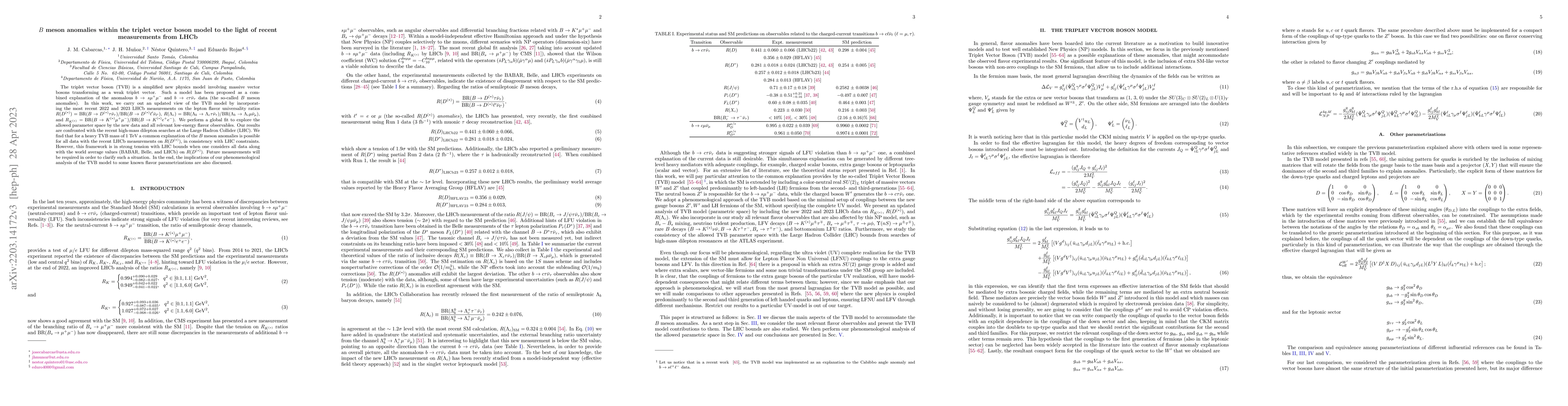 Thumbnail for $B$ meson anomalies within the triplet vector boson model to the light
  of recent measurements from LHCb