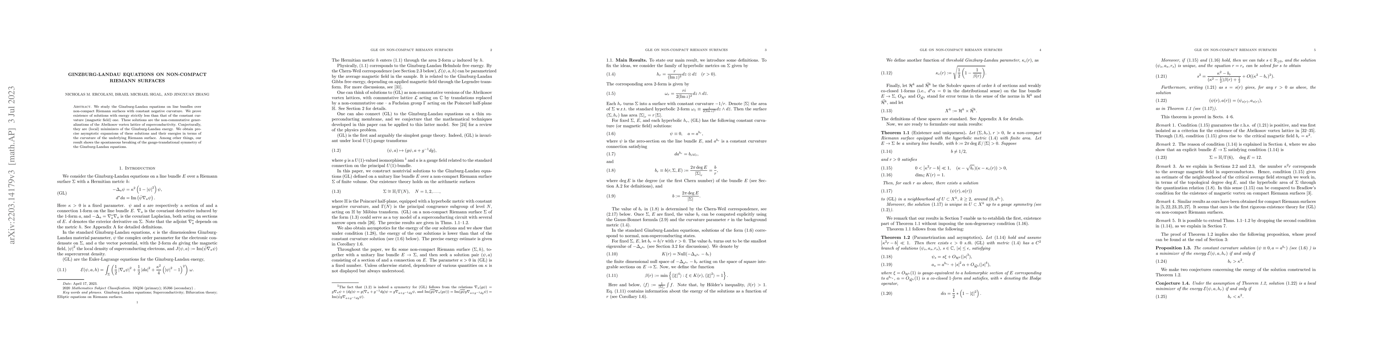 Thumbnail for Ginzburg-Landau Equations on Non-compact Riemann Surfaces