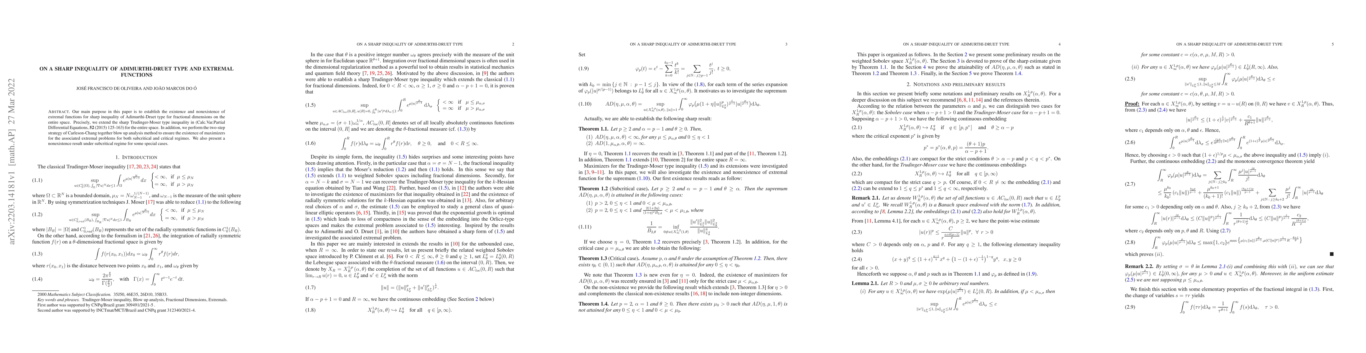 Thumbnail for On a sharp inequality of Adimurthi-Druet type and extremal functions