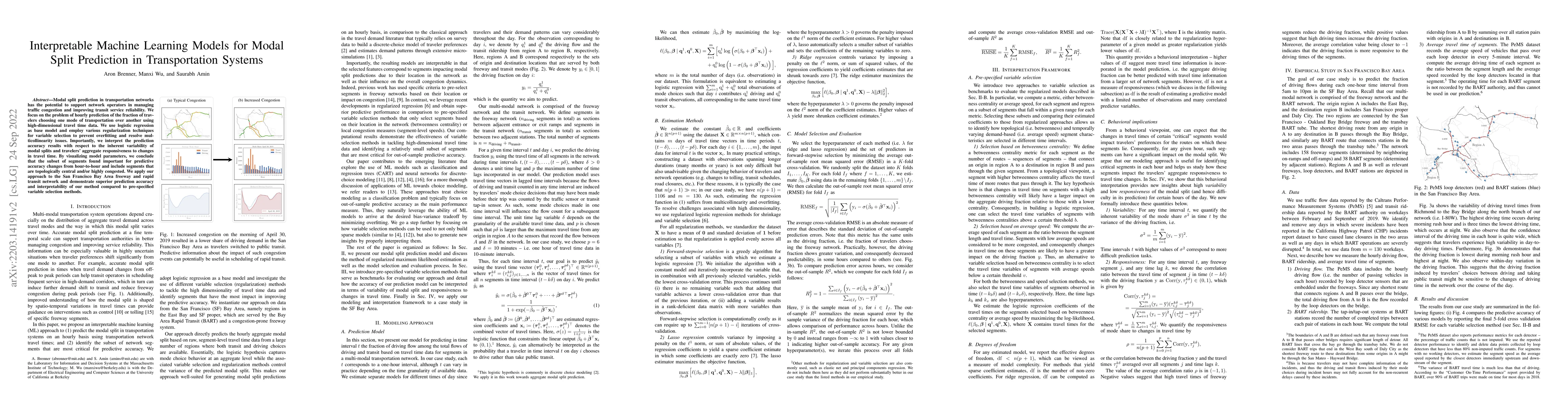 Thumbnail for Interpretable Machine Learning Models for Modal Split Prediction in
  Transportation Systems
