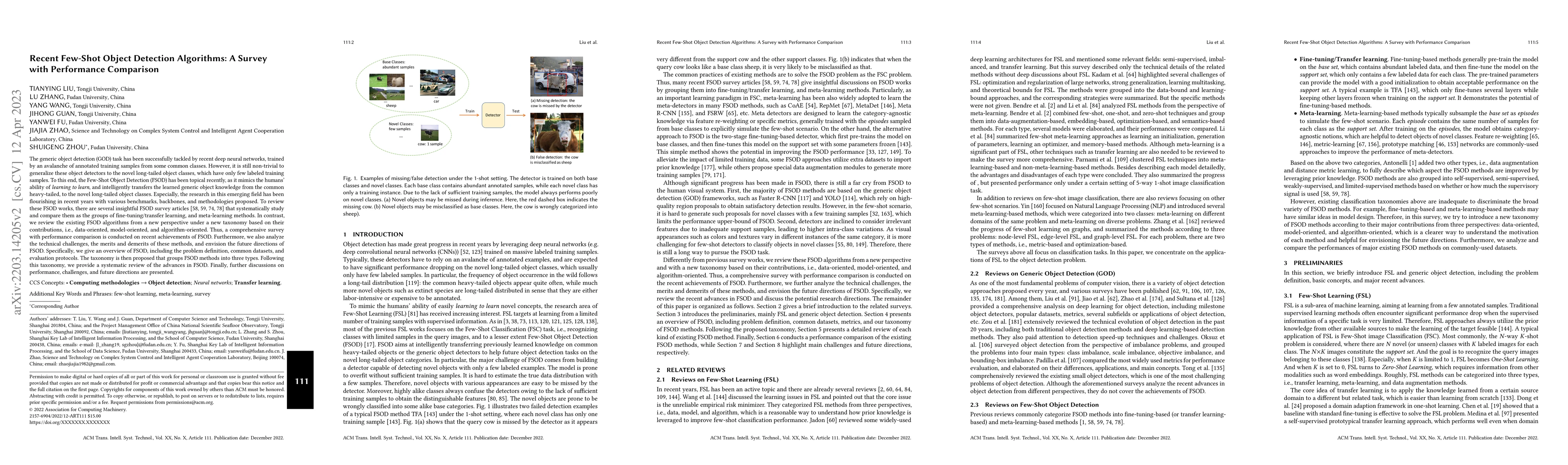 Thumbnail for Recent Few-Shot Object Detection Algorithms: A Survey with Performance
  Comparison