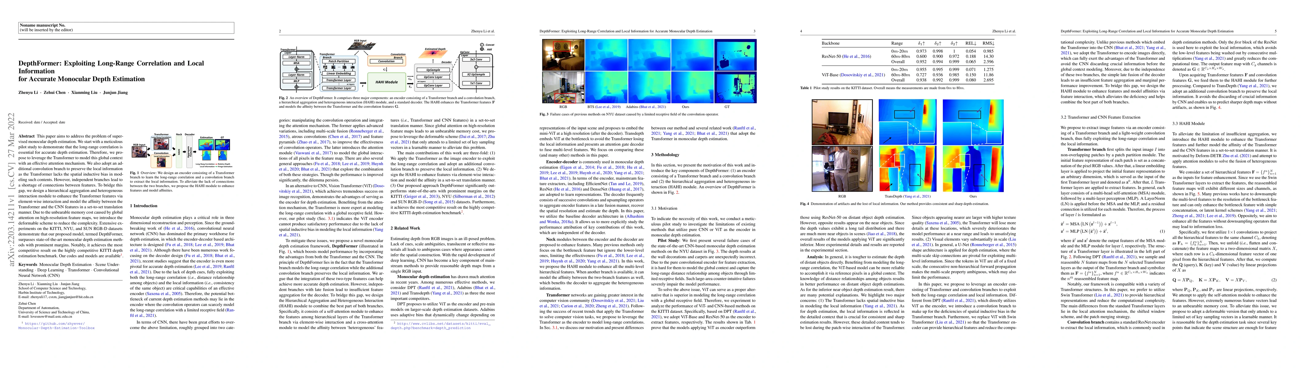 Thumbnail for DepthFormer: Exploiting Long-Range Correlation and Local Information for
  Accurate Monocular Depth Estimation