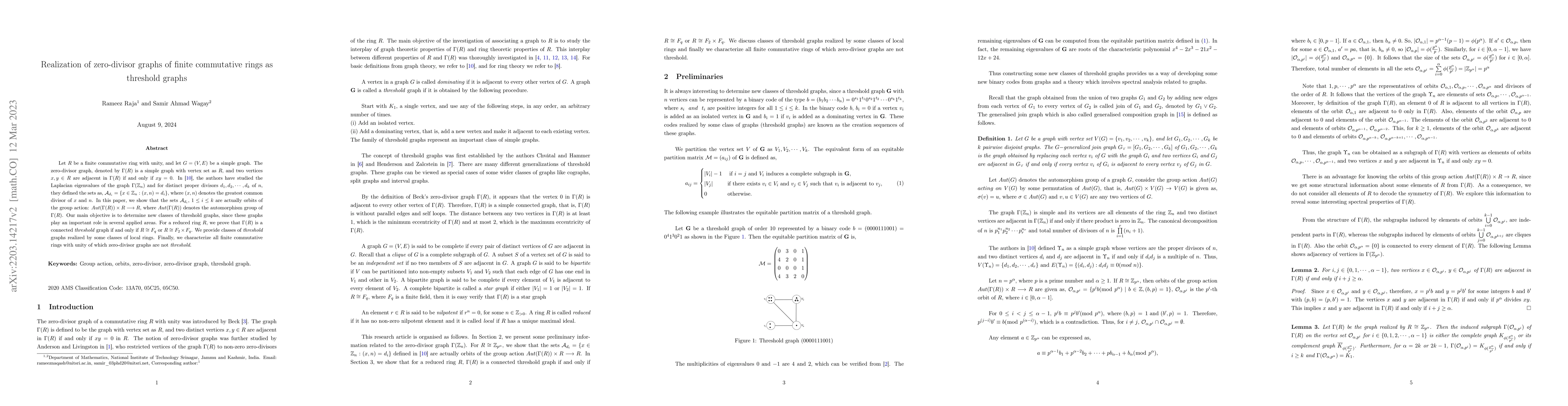 Thumbnail for Realization of zero-divisor graphs of finite commutative rings as
  threshold graphs
