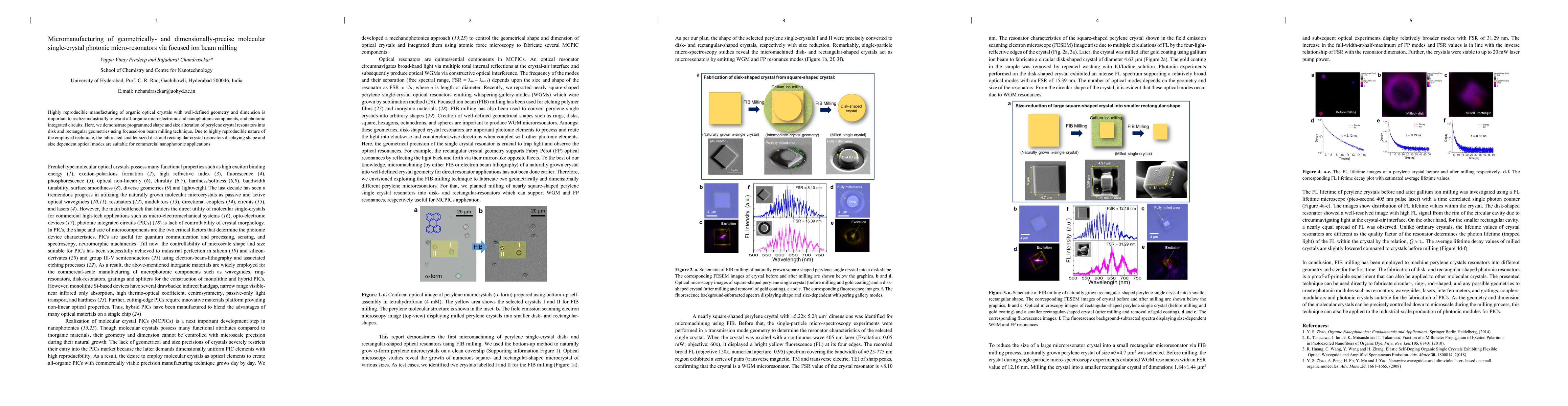 Thumbnail for Micromanufacturing of geometrically- and dimensionally-precise molecular
  single-crystal photonic micro-resonators via focused ion beam milling