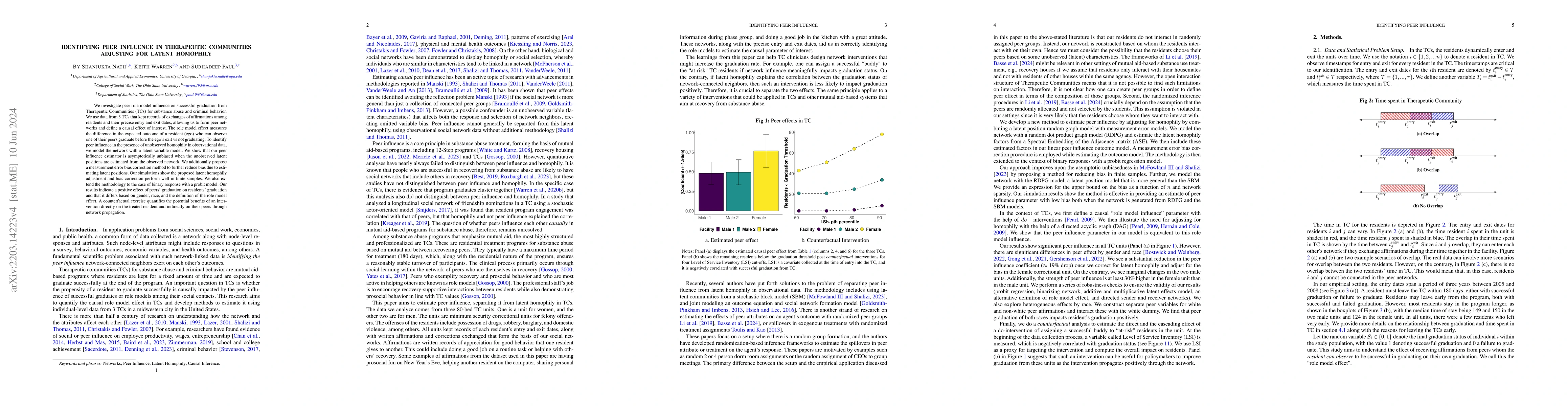 Thumbnail for Identifying Peer Influence in Therapeutic Communities Adjusting for
  Latent Homophily