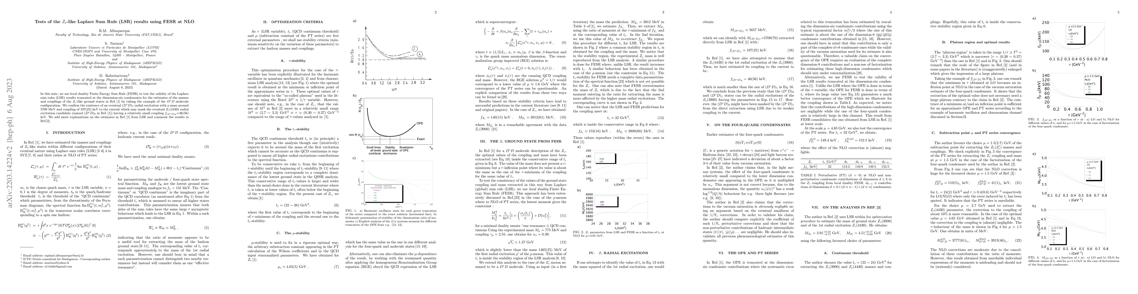 Thumbnail for Tests of the Z_c-like Laplace Sum Rule (LSR) results using FESR at NLO