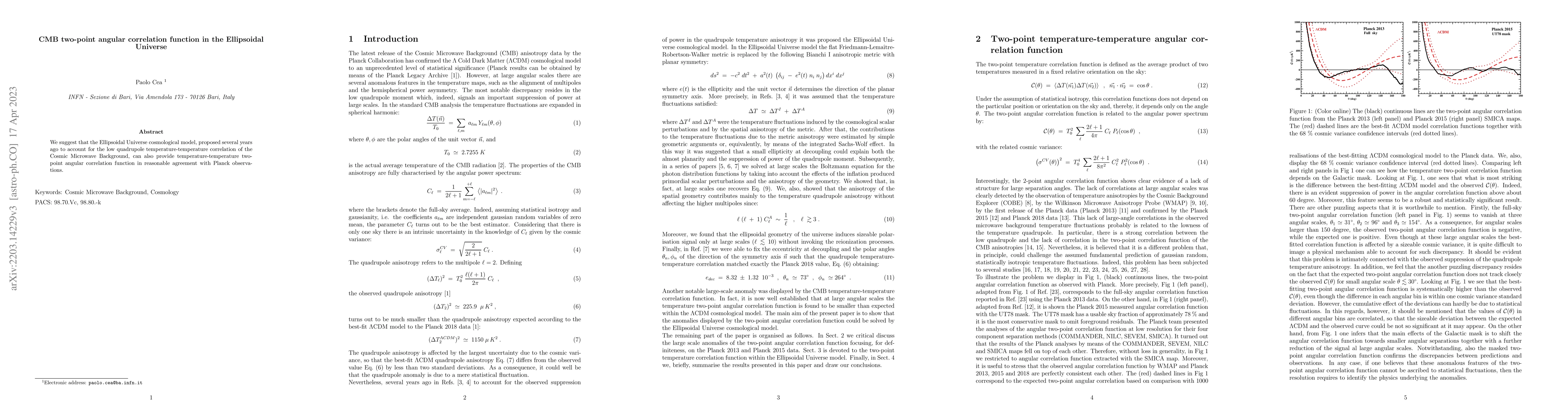 Thumbnail for CMB two-point angular correlation function in the Ellipsoidal Universe