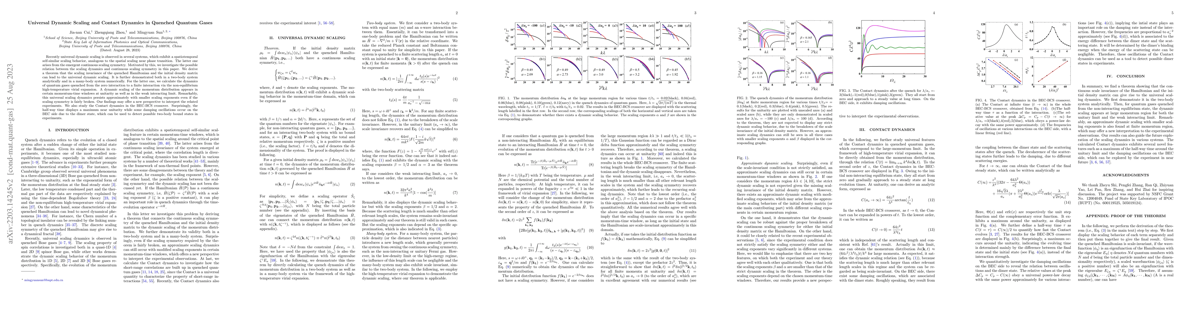 Thumbnail for Universal Dynamic Scaling and Contact Dynamics in Quenched Quantum Gases