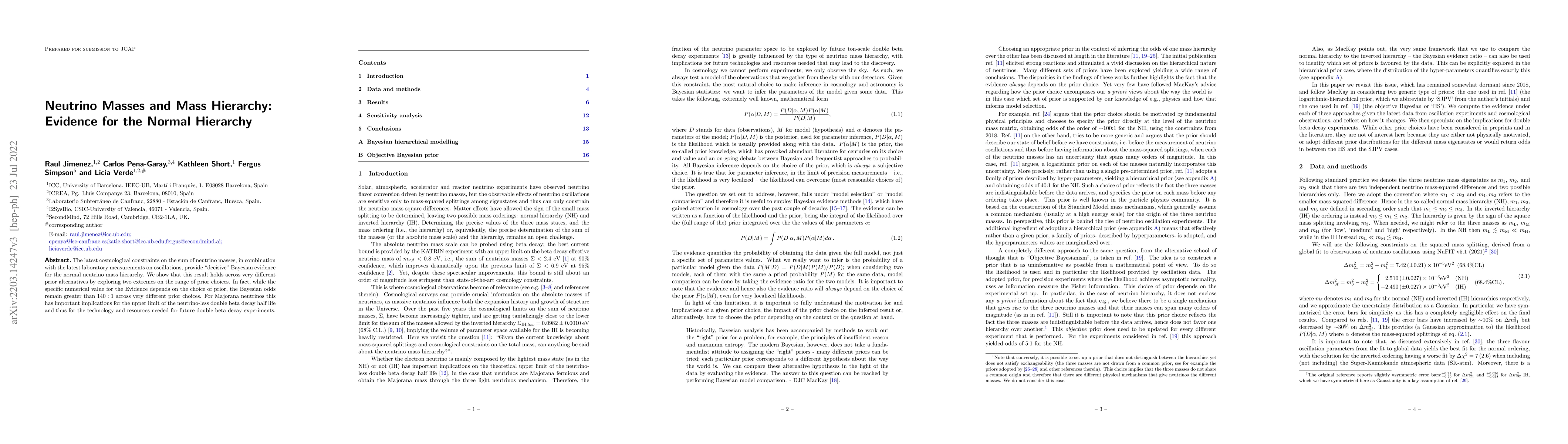 Thumbnail for Neutrino Masses and Mass Hierarchy: Evidence for the Normal Hierarchy