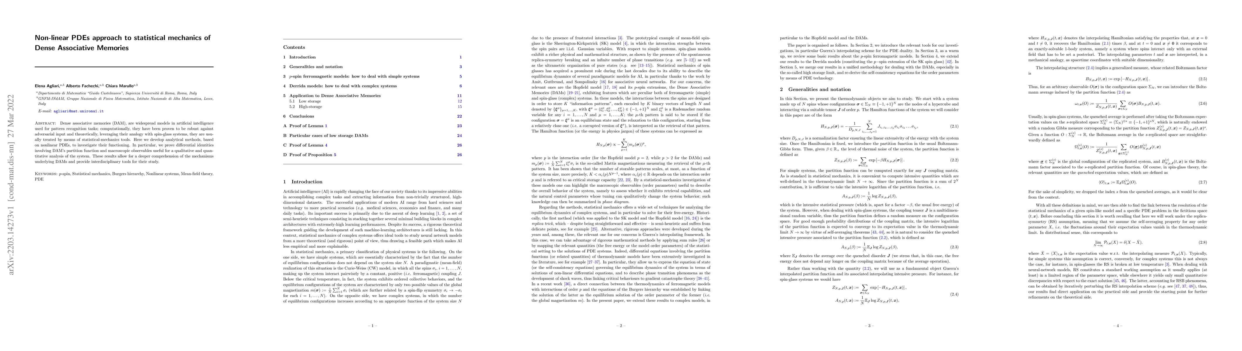 Thumbnail for Non-linear PDEs approach to statistical mechanics of Dense Associative
  Memories
