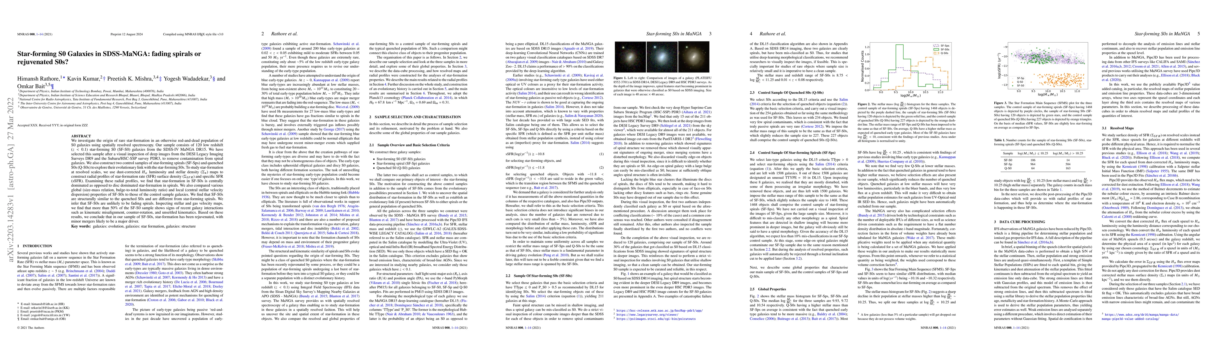 Thumbnail for Star-forming S0 Galaxies in SDSS-MaNGA: fading spirals or rejuvenated
  S0s?
