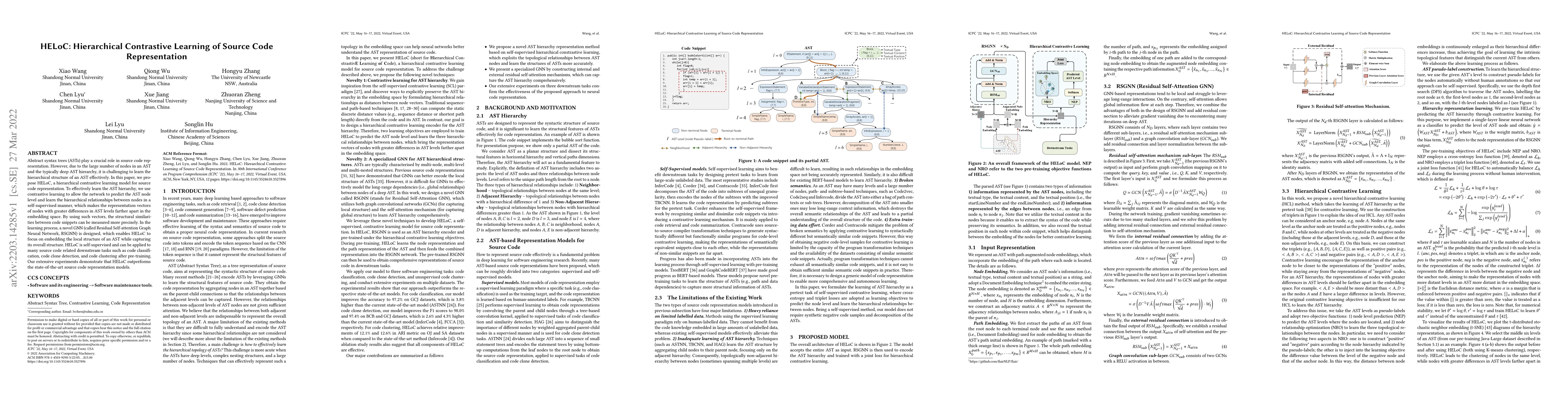 Thumbnail for HELoC: Hierarchical Contrastive Learning of Source Code Representation
