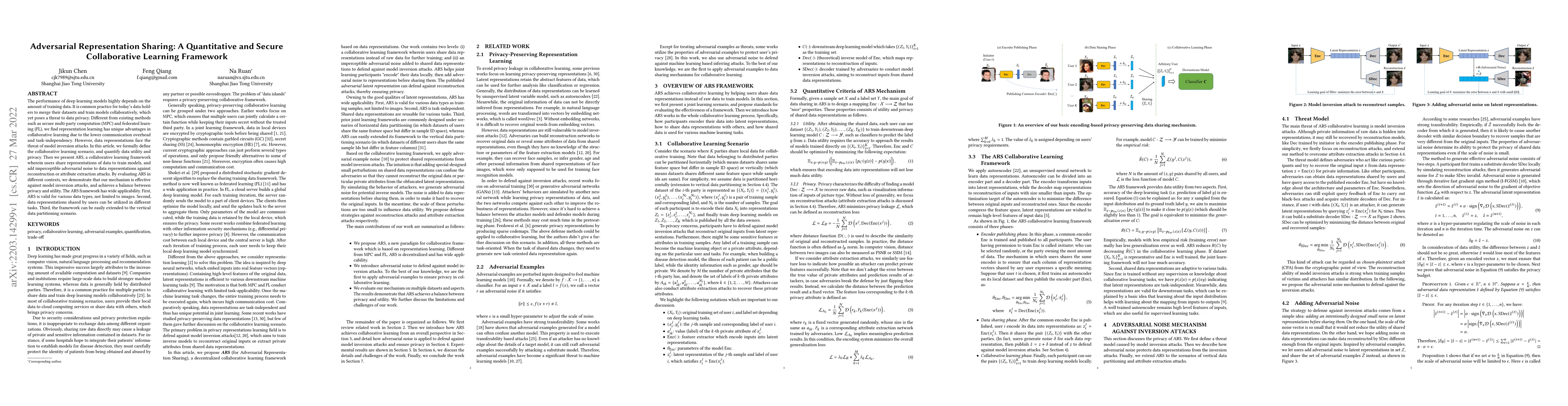Thumbnail for Adversarial Representation Sharing: A Quantitative and Secure
  Collaborative Learning Framework