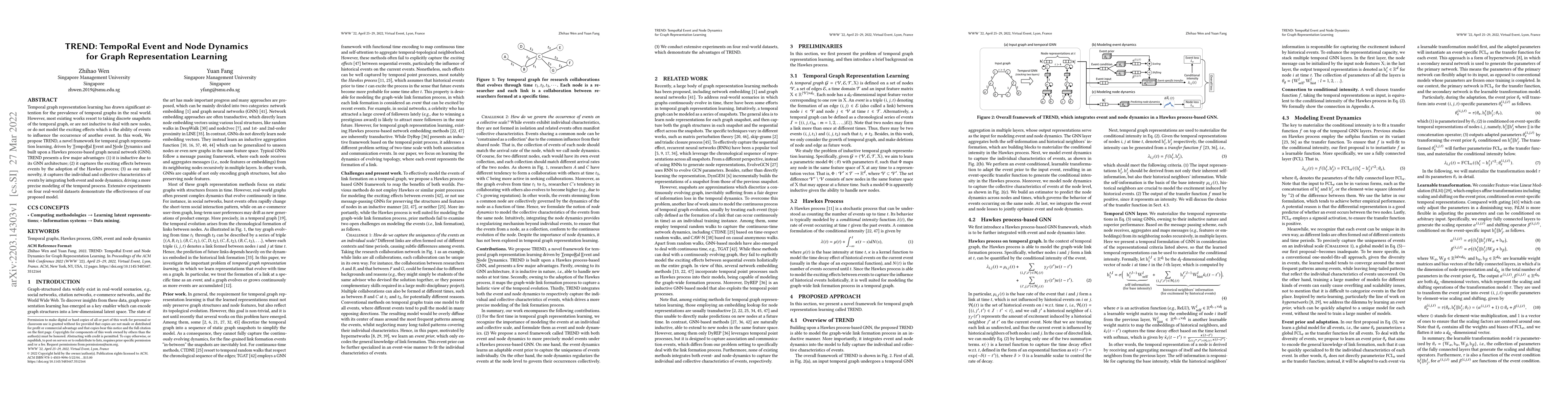 Thumbnail for TREND: TempoRal Event and Node Dynamics for Graph Representation
  Learning
