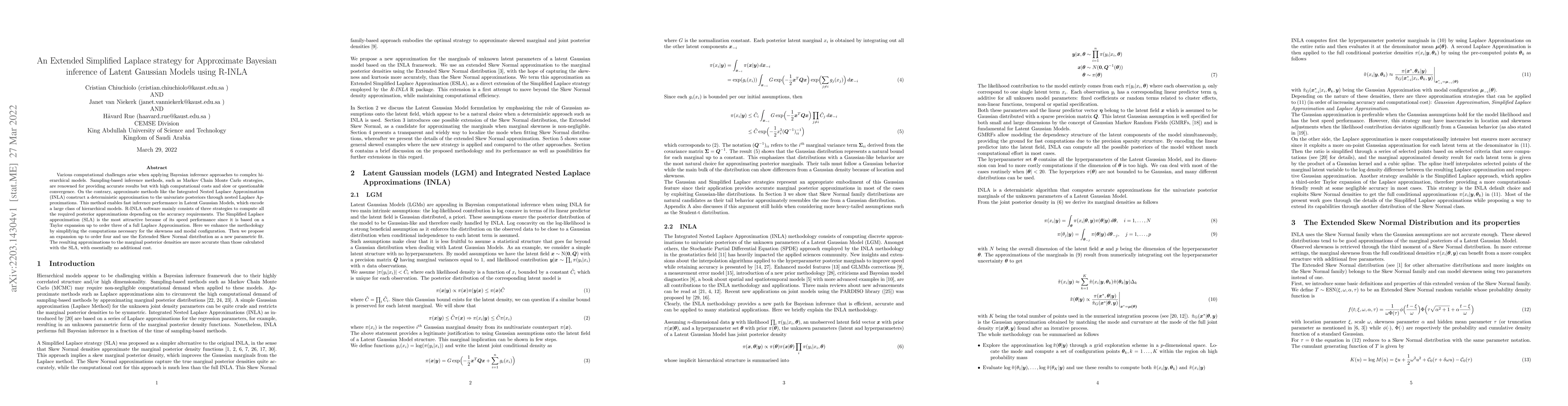 Thumbnail for An Extended Simplified Laplace strategy for Approximate Bayesian
  inference of Latent Gaussian Models using R-INLA