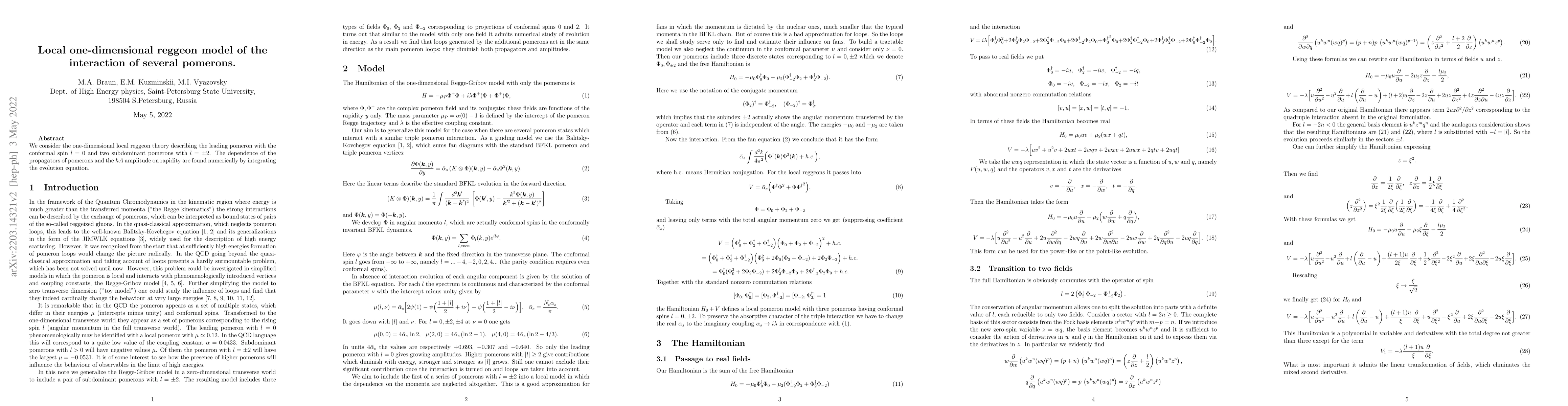 Thumbnail for Local one-dimensional reggeon model of the interaction of several
  pomerons