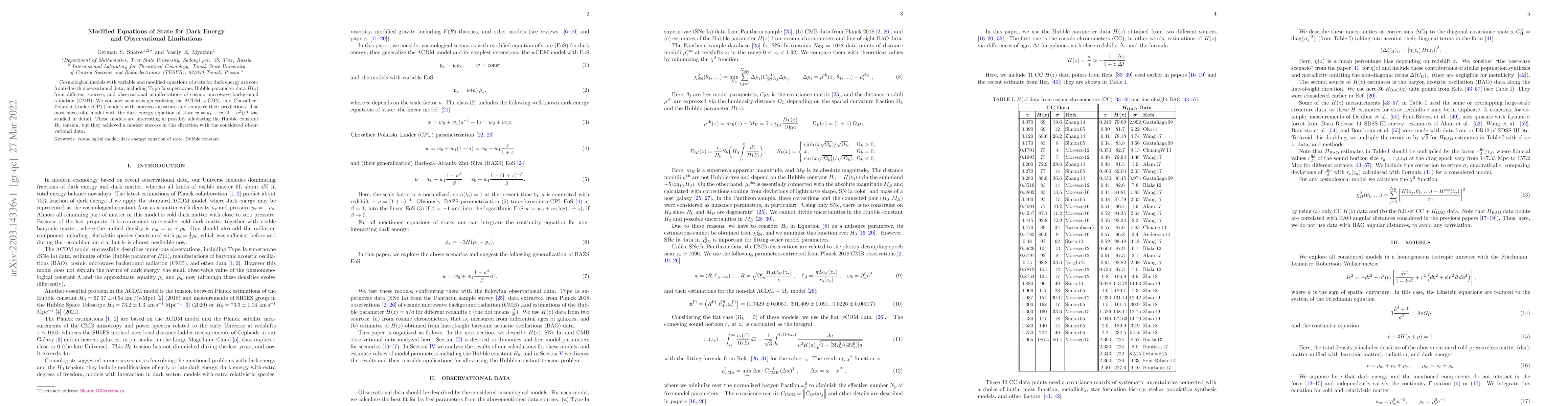 Thumbnail for Modified Equations of State for Dark Energy and Observational
  Limitations