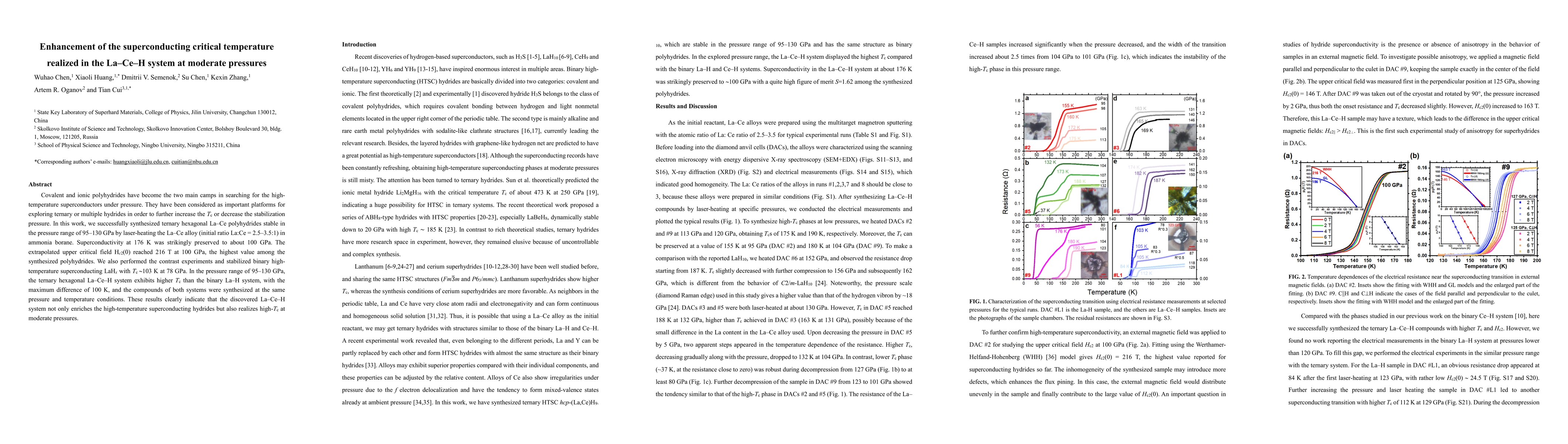 Thumbnail for Enhancement of the superconducting critical temperature realized in the
  La-Ce-H system at moderate pressures