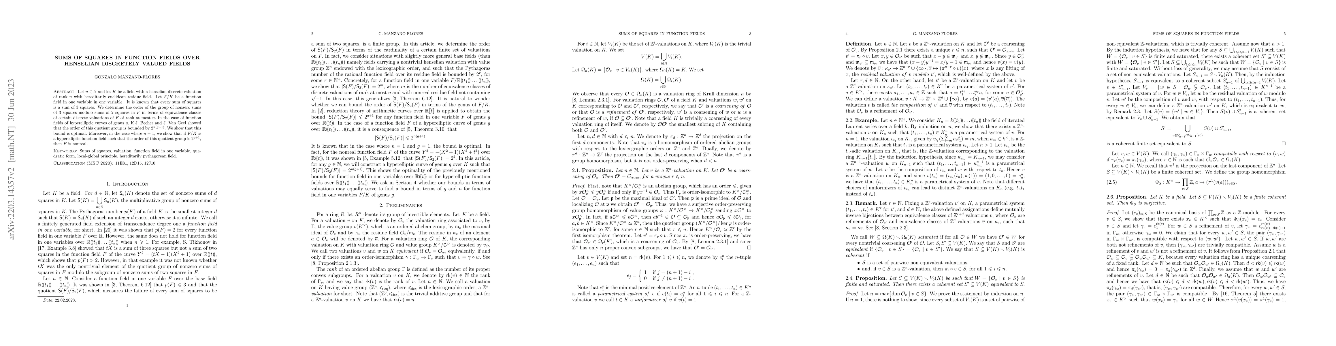 Thumbnail for Sums of squares in function fields over henselian discretely valued
  fields