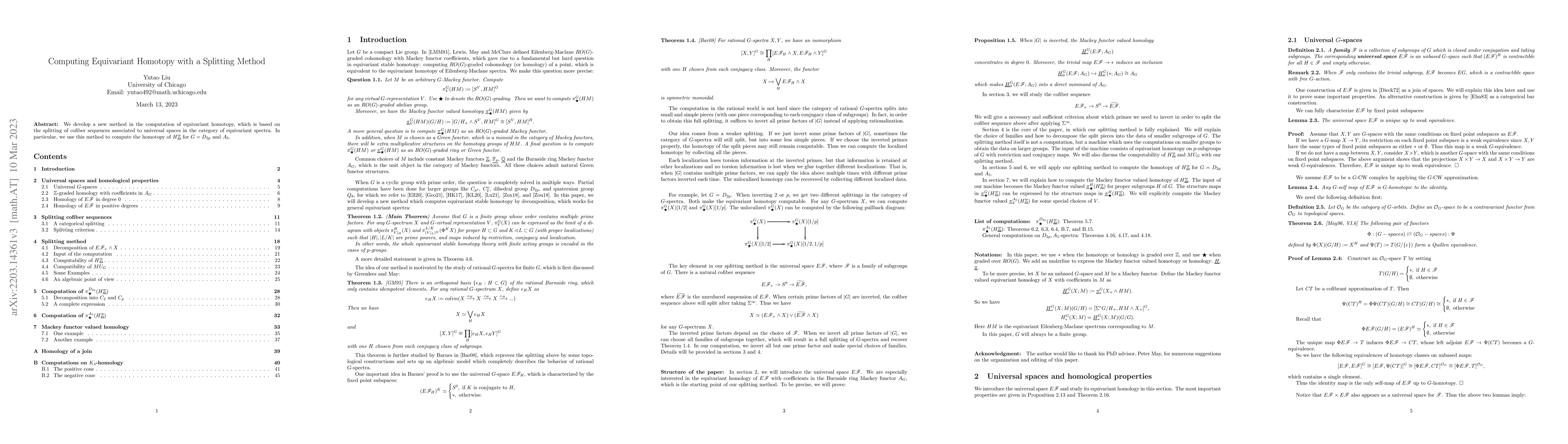 Thumbnail for Computing Equivariant Homotopy with a Splitting Method