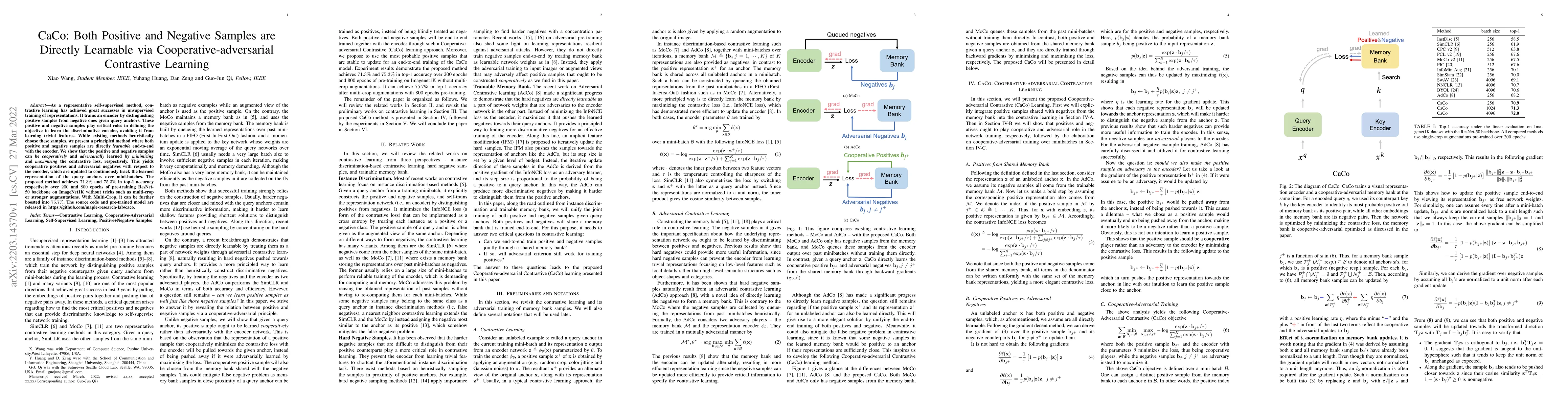Thumbnail for CaCo: Both Positive and Negative Samples are Directly Learnable via
  Cooperative-adversarial Contrastive Learning