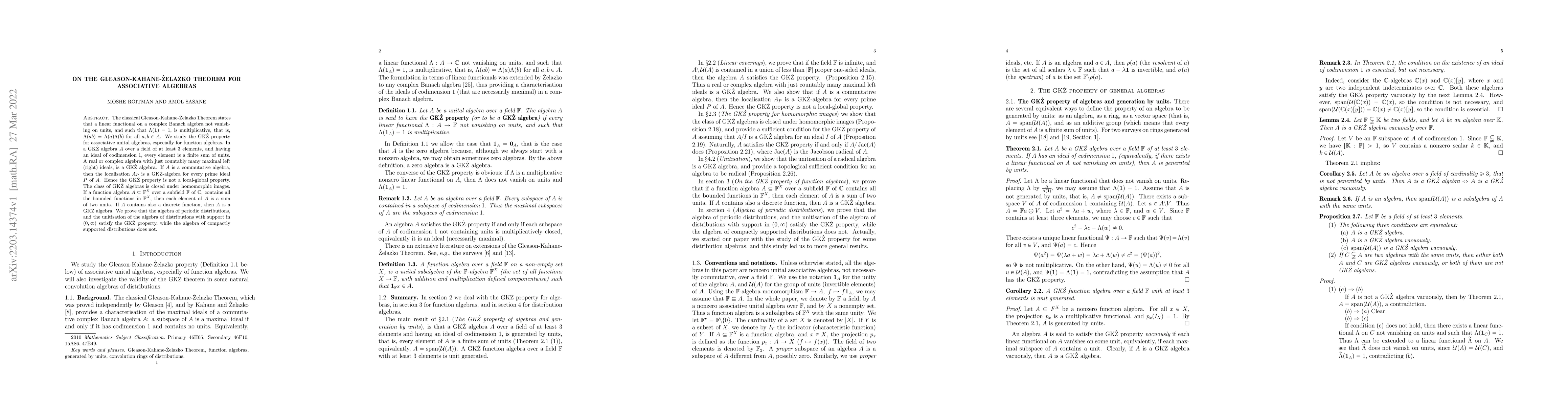 Thumbnail for On the Gleason-Kahane-\.{Z}elazko theorem for associative algebras