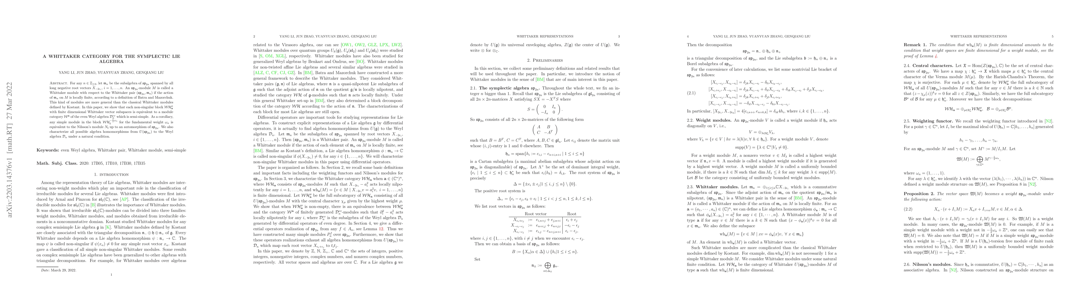 Thumbnail for A Whittaker category for the Symplectic Lie algebra