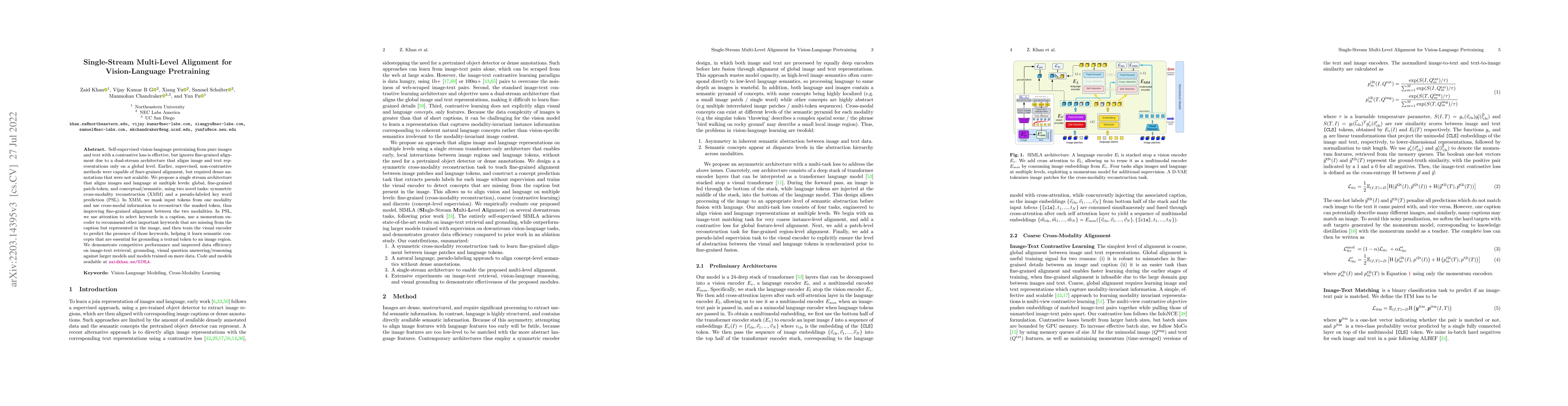 Thumbnail for Single-Stream Multi-Level Alignment for Vision-Language Pretraining