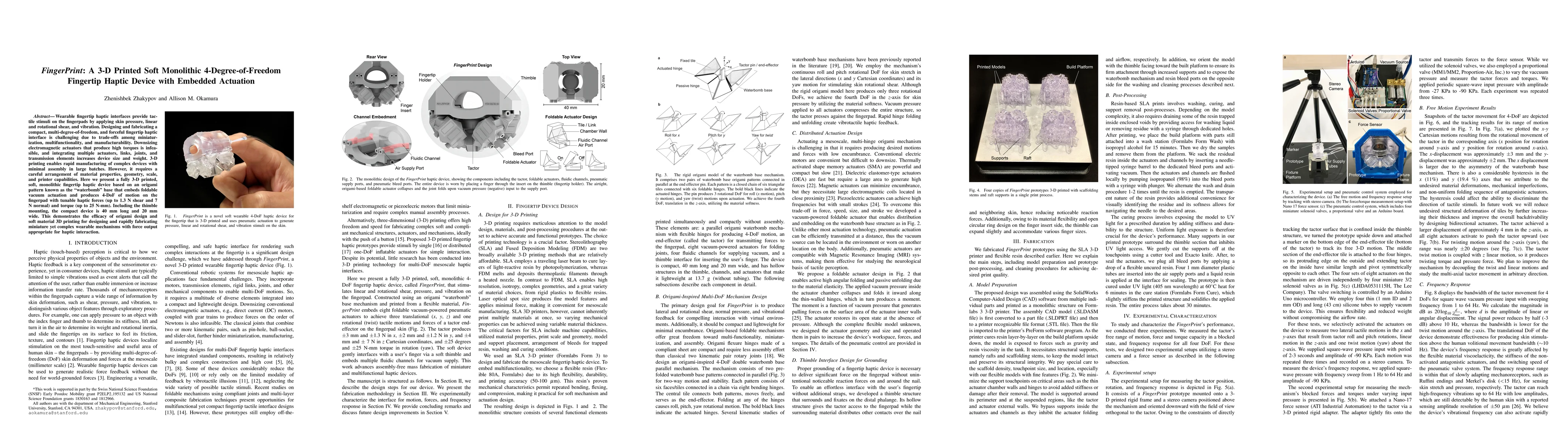 Thumbnail for FingerPrint: A 3-D Printed Soft Monolithic 4-Degree-of-Freedom Fingertip
  Haptic Device with Embedded Actuation