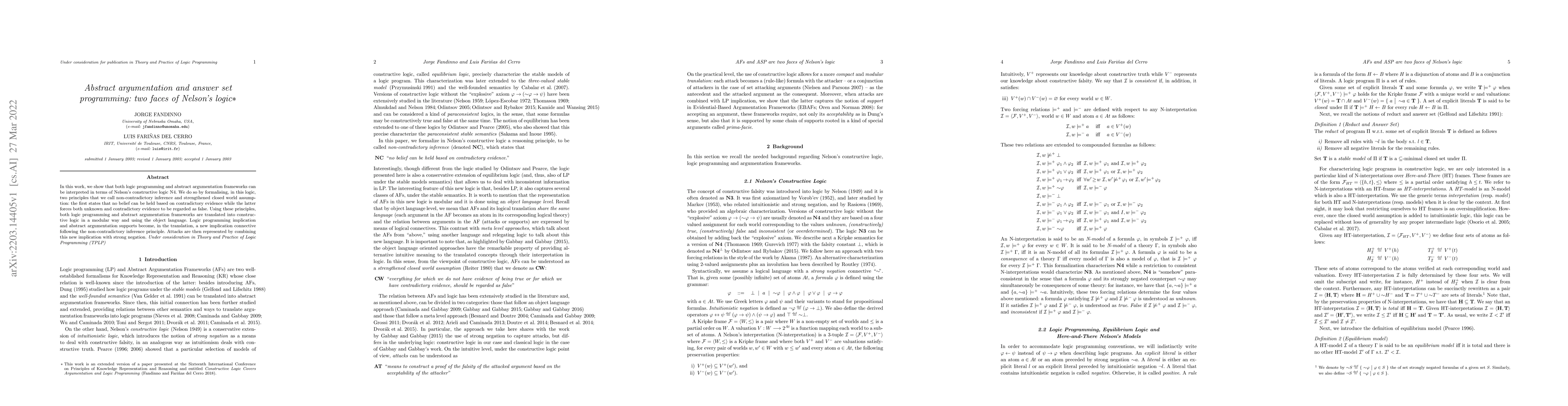 Thumbnail for Abstract argumentation and answer set programming: two faces of Nelson's
  logic
