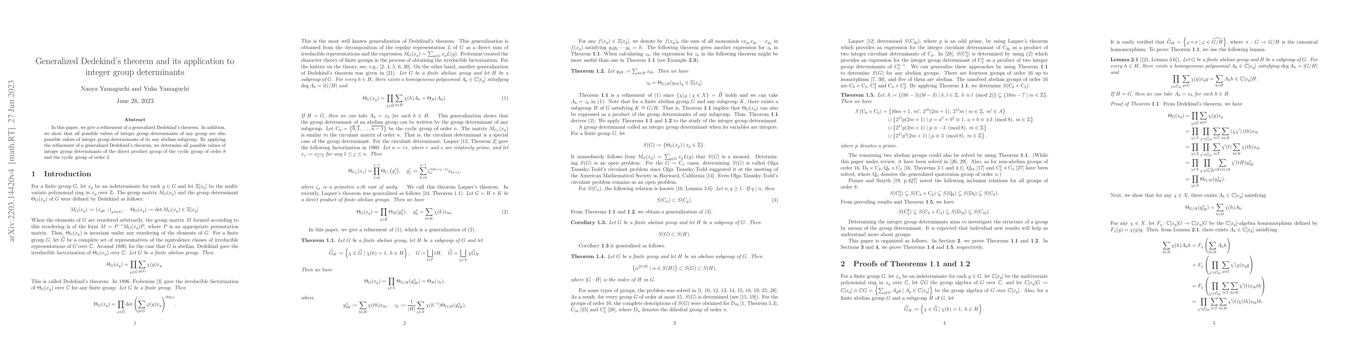 Thumbnail for Generalized Dedekind's theorem and its application to integer group
  determinants