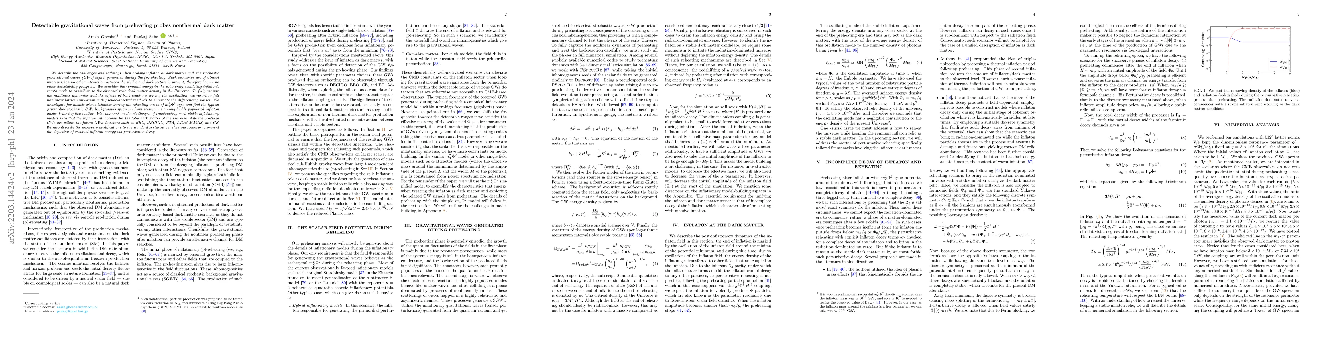 Thumbnail for Detectable Gravitational Waves from preheating probes non-thermal Dark
  Matter