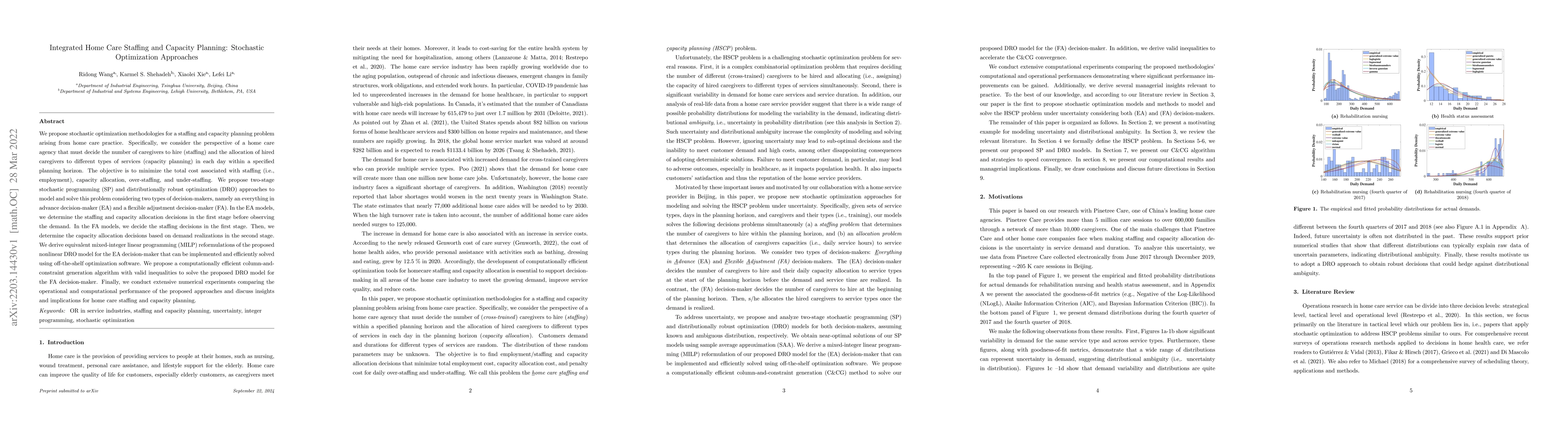 Thumbnail for Integrated Home Care Staffing and Capacity Planning: Stochastic
  Optimization Approaches