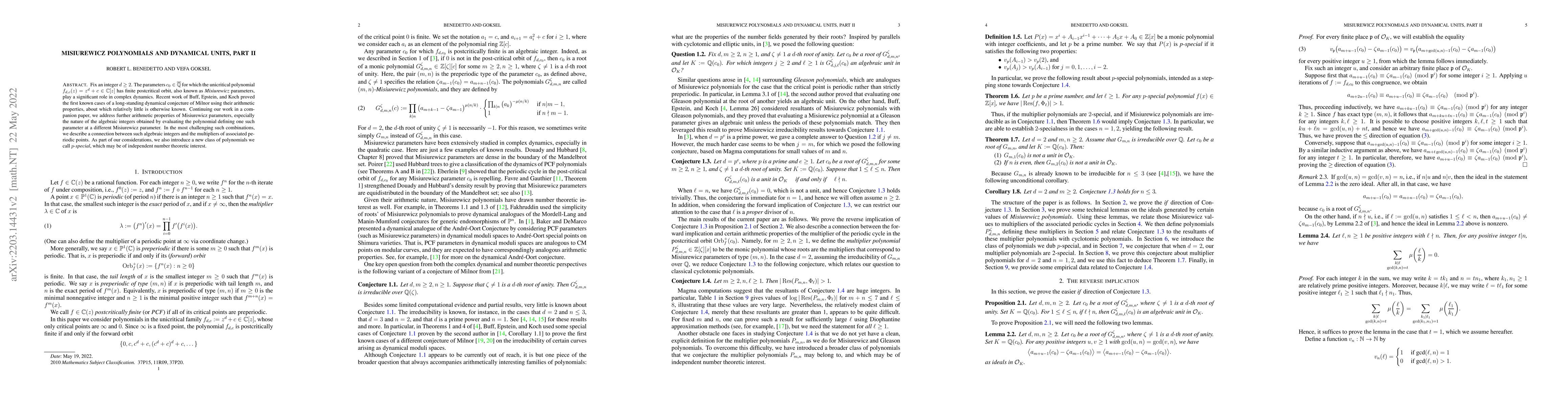 Thumbnail for Misiurewicz polynomials and dynamical units, Part II