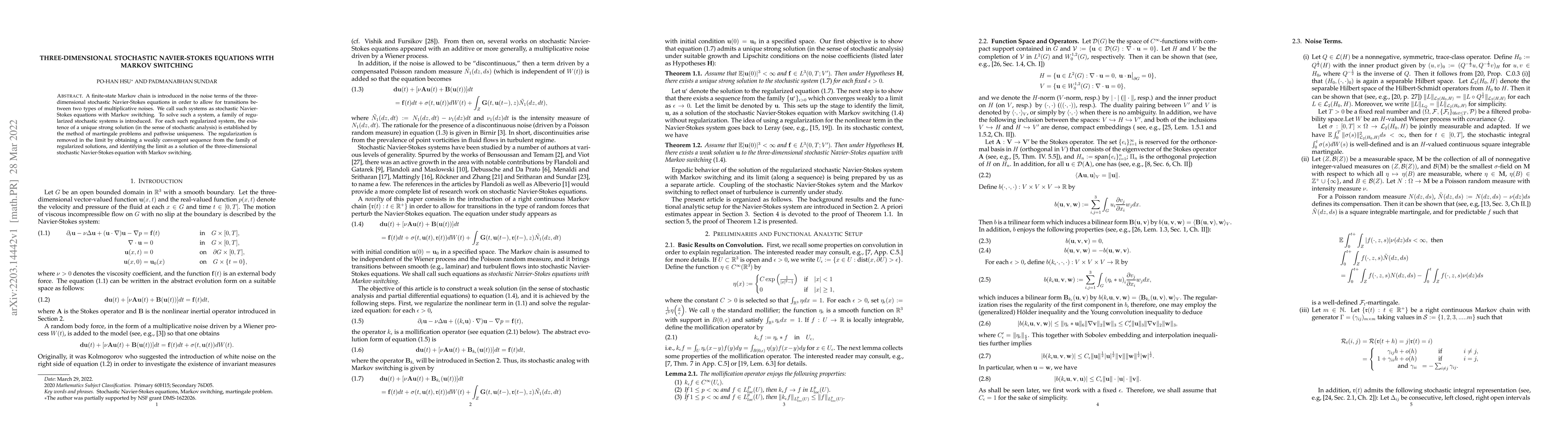 Thumbnail for Three-Dimensional stochastic Navier-Stokes equations with Markov
  switching