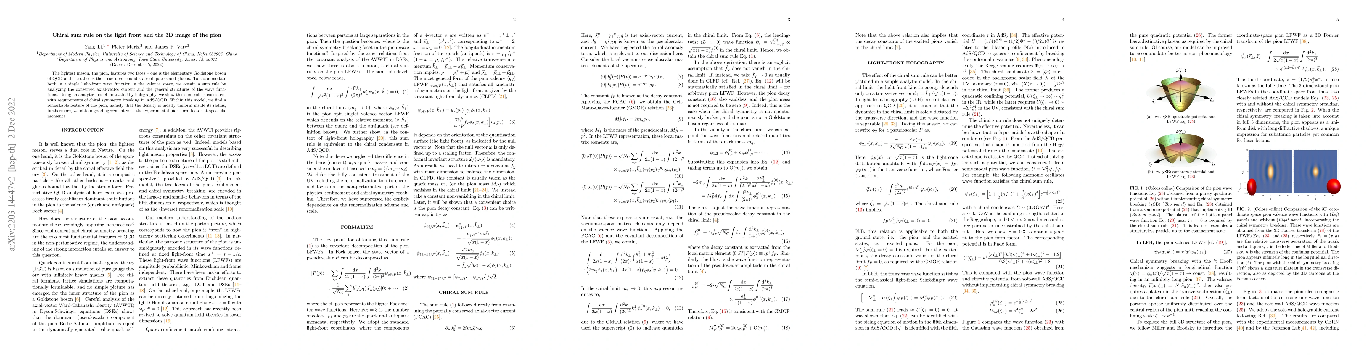 Thumbnail for Chiral sum rule on the light front and the 3D image of the pion