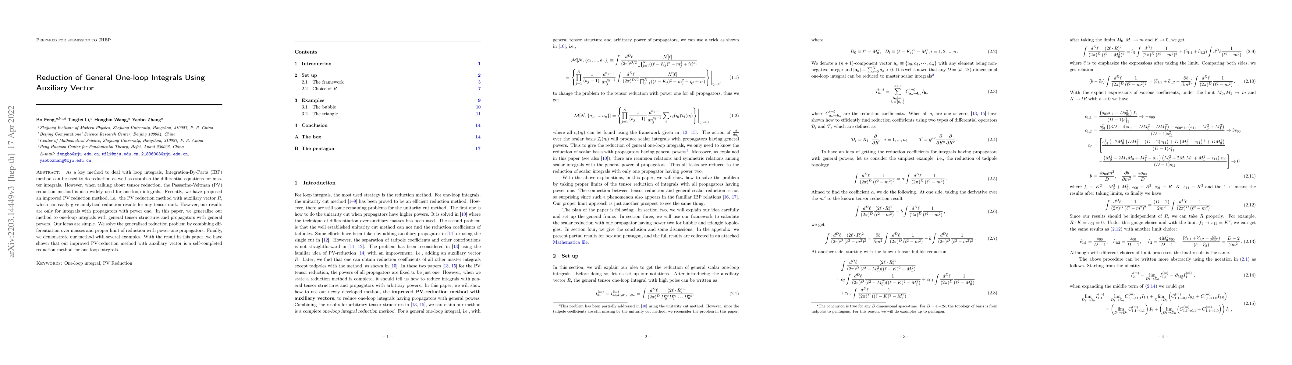 Thumbnail for Reduction of General One-loop Integrals Using Auxiliary Vector