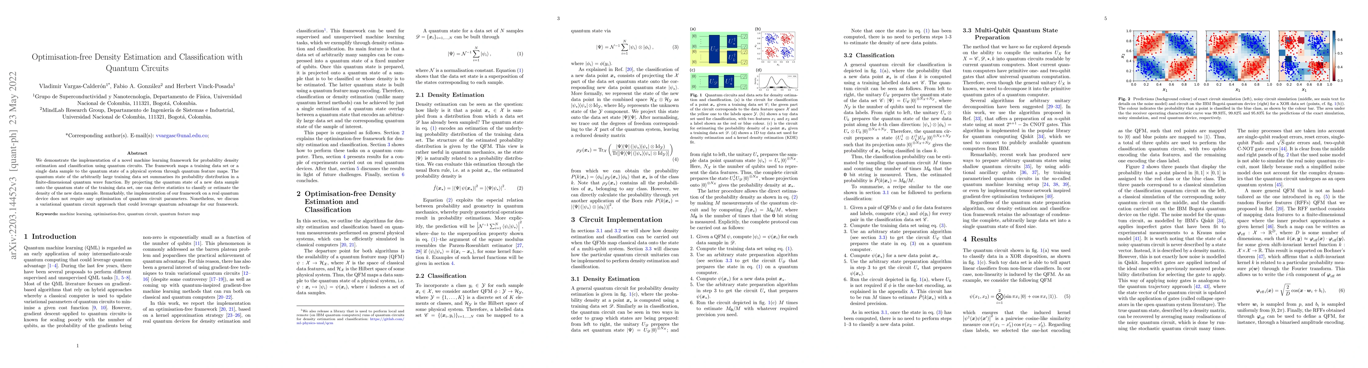 Thumbnail for Optimisation-free Classification and Density Estimation with Quantum
  Circuits