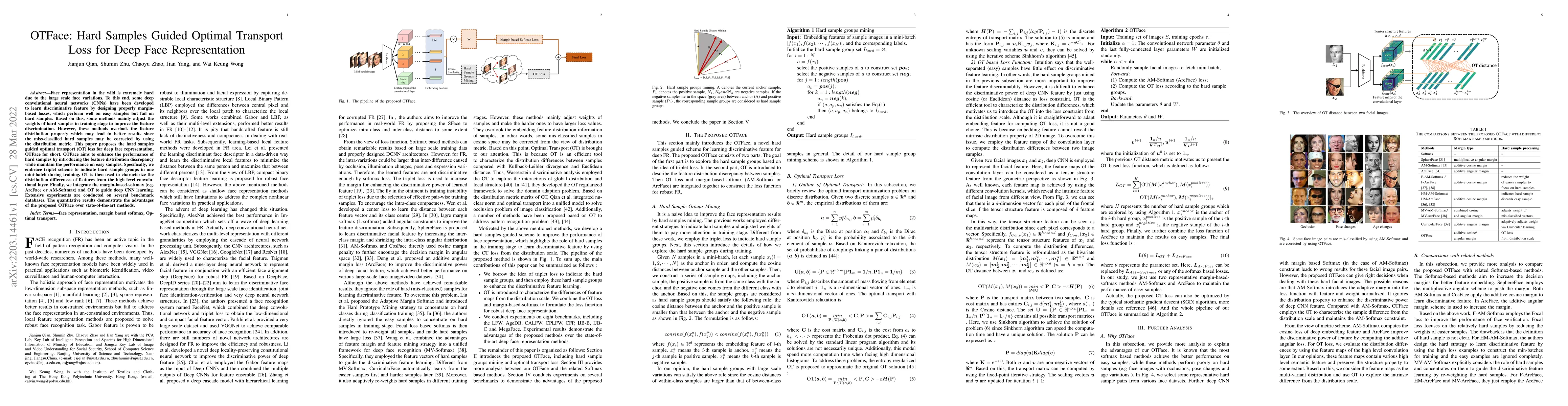 Thumbnail for OTFace: Hard Samples Guided Optimal Transport Loss for Deep Face
  Representation