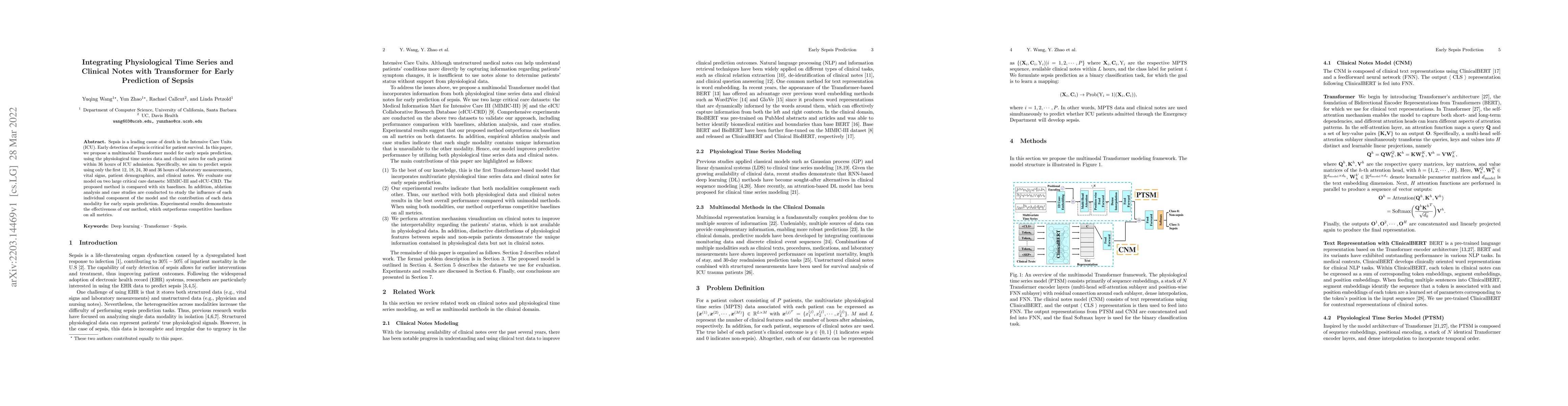 Thumbnail for Integrating Physiological Time Series and Clinical Notes with
  Transformer for Early Prediction of Sepsis
