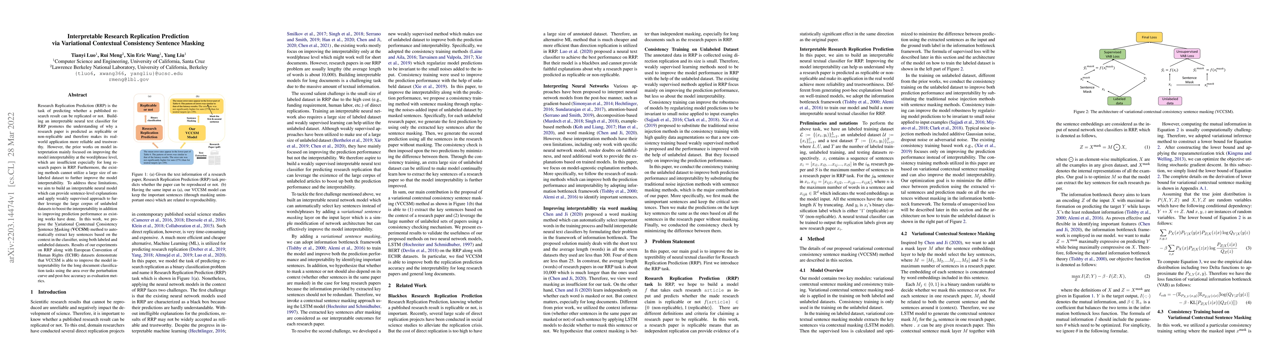 Thumbnail for Interpretable Research Replication Prediction via Variational Contextual
  Consistency Sentence Masking