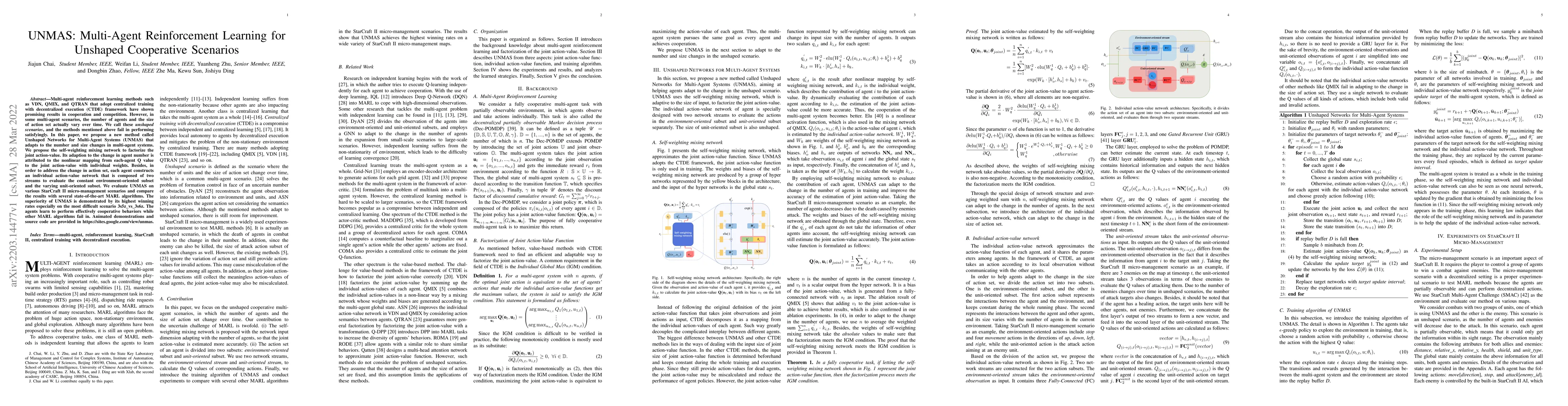 Thumbnail for UNMAS: Multi-Agent Reinforcement Learning for Unshaped Cooperative
  Scenarios