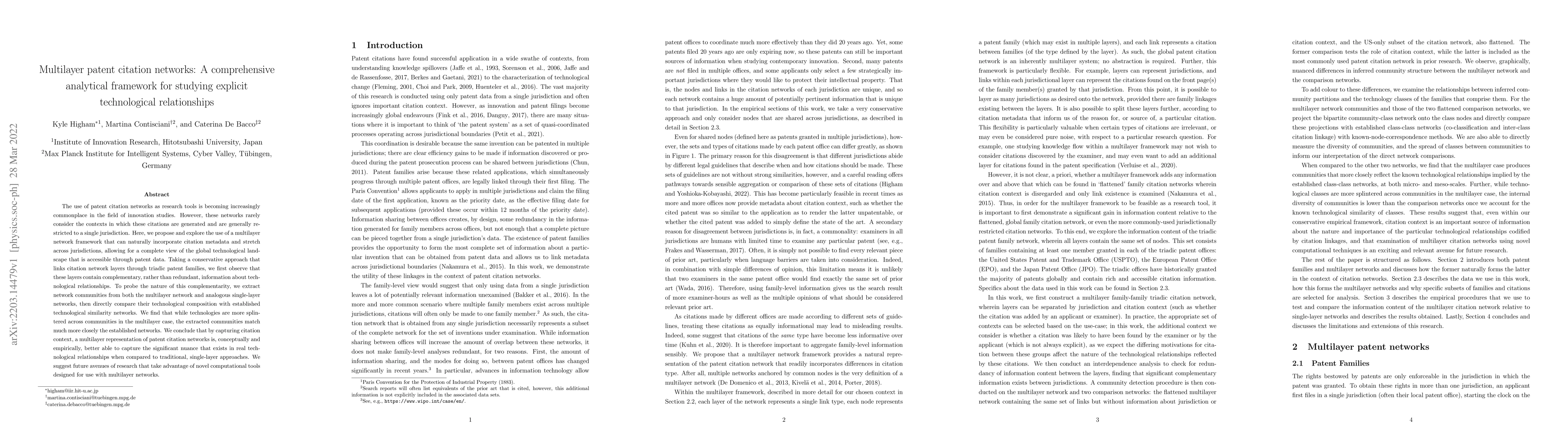Thumbnail for Multilayer patent citation networks: A comprehensive analytical
  framework for studying explicit technological relationships
