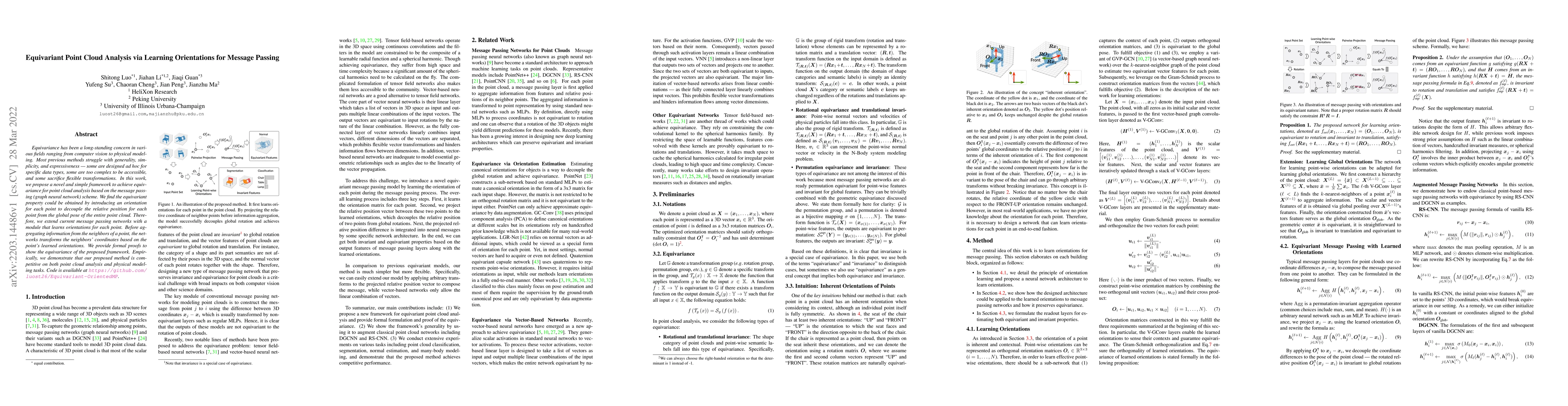 Thumbnail for Equivariant Point Cloud Analysis via Learning Orientations for Message
  Passing