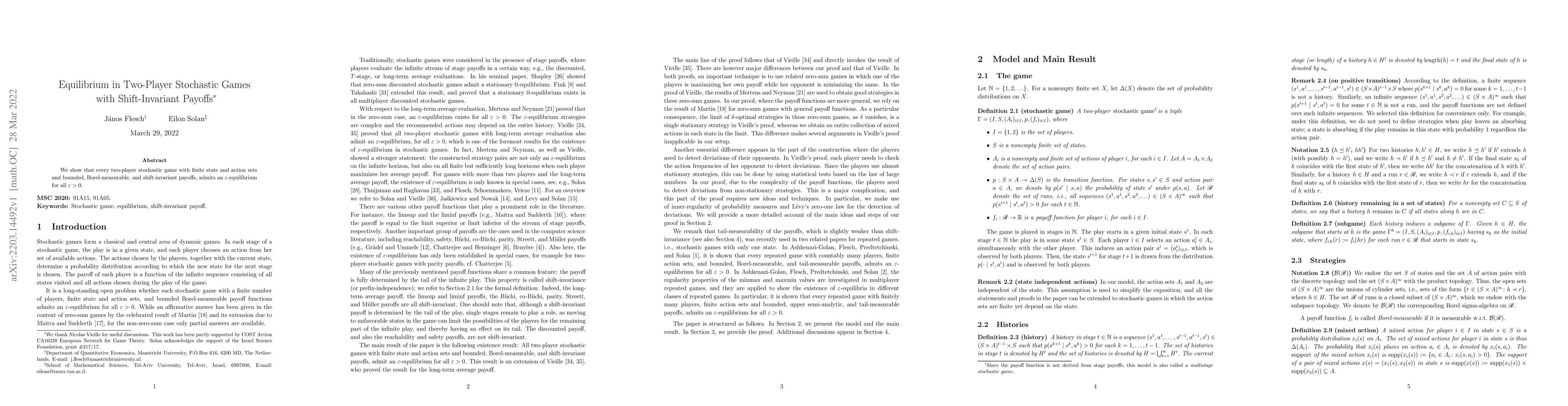Thumbnail for Equilibrium in Two-Player Stochastic Games with Shift-Invariant Payoffs