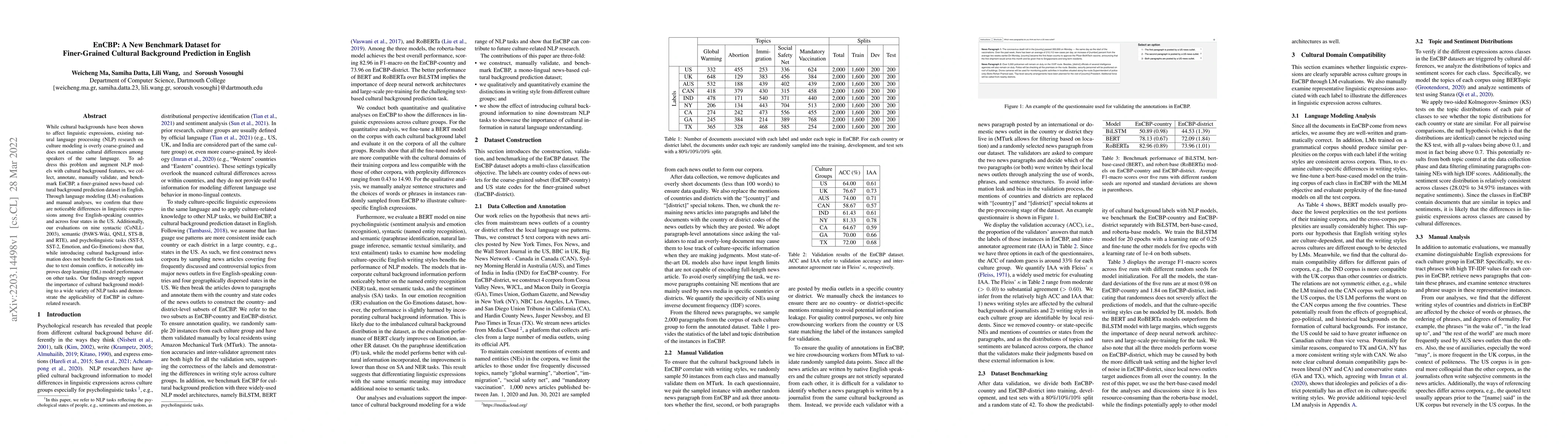 Thumbnail for EnCBP: A New Benchmark Dataset for Finer-Grained Cultural Background
  Prediction in English