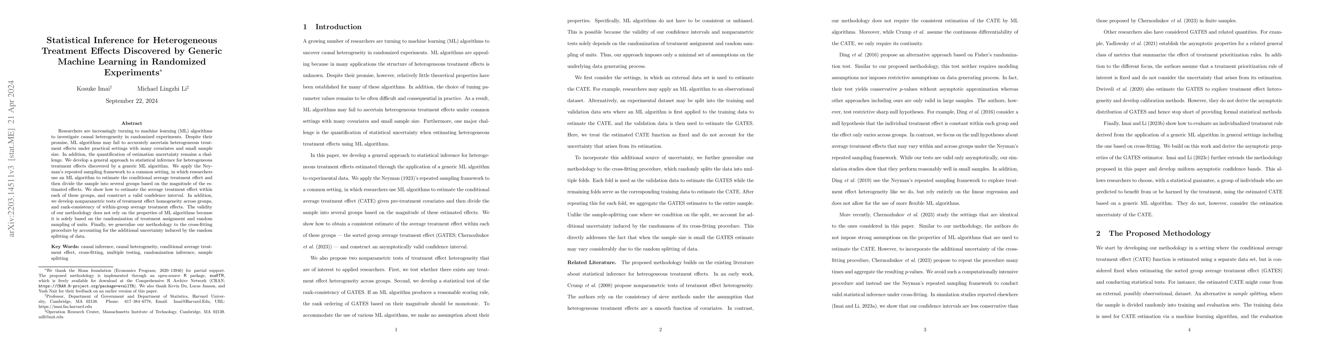Thumbnail for Statistical Inference for Heterogeneous Treatment Effects Discovered by
  Generic Machine Learning in Randomized Experiments