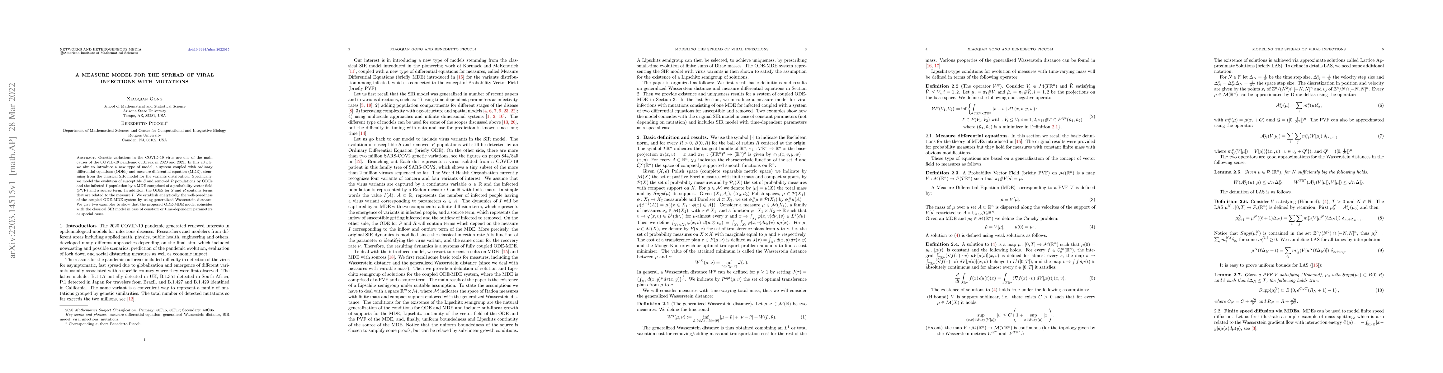 Thumbnail for A measure model for the spread of viral infections with mutations