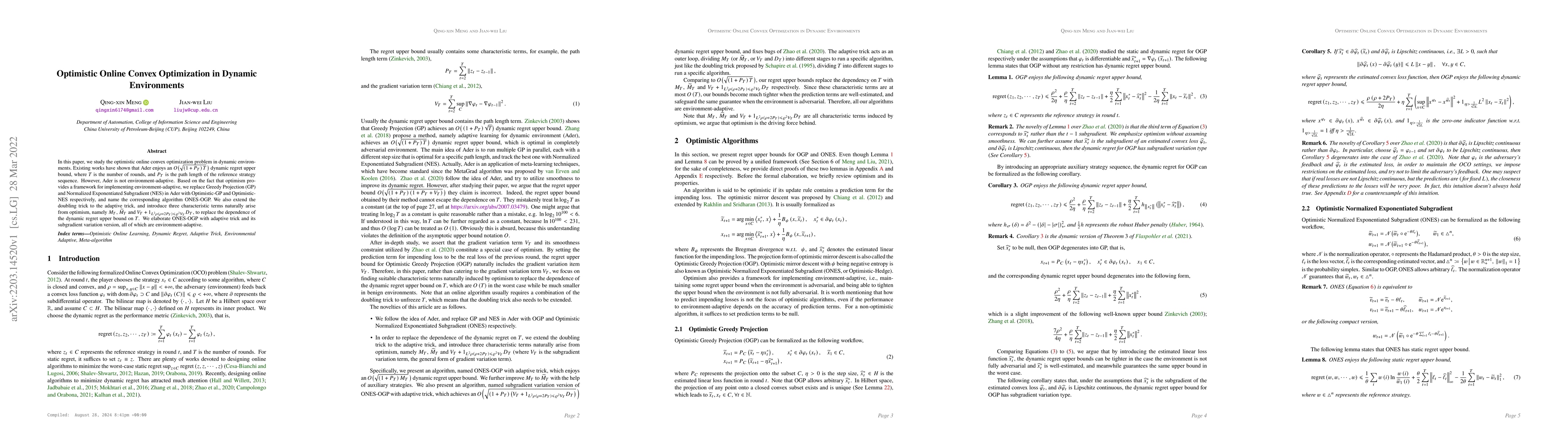 Thumbnail for Optimistic Online Convex Optimization in Dynamic Environments