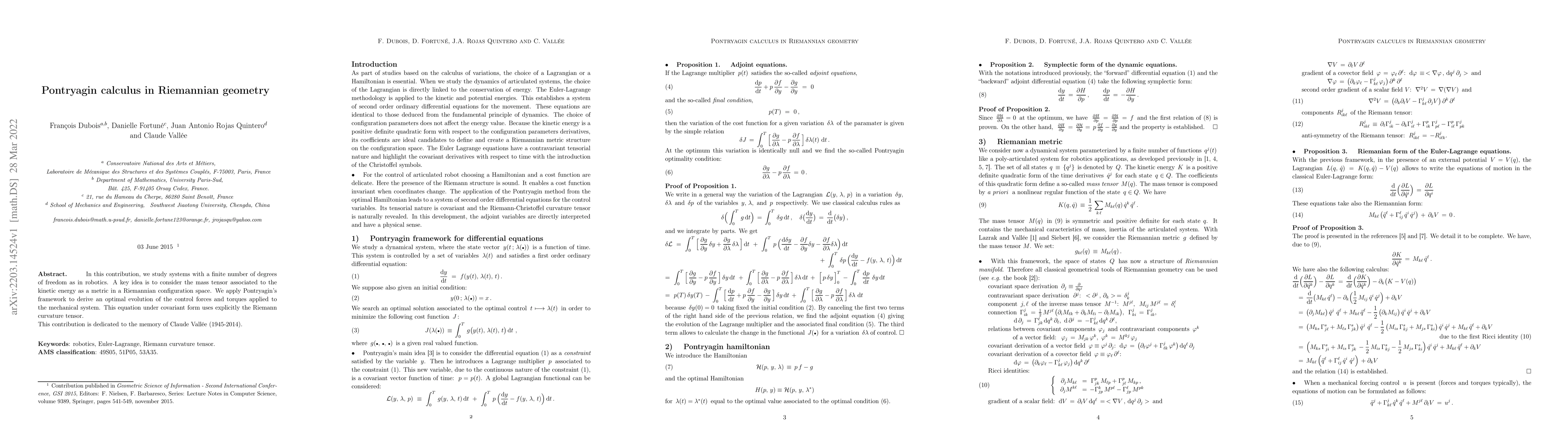 Thumbnail for Pontryagin calculus in Riemannian geometry